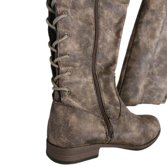 Womens 8.5 Montana Brown Knee-High Lace-Up Western Equestrian Boho Riding Boots - Picture 4 of 8